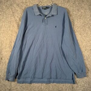 VINTAGE Polo Ralph Lauren Shirt Mens XXL Blue Long Sleeve Knit Preppy‎ Academic